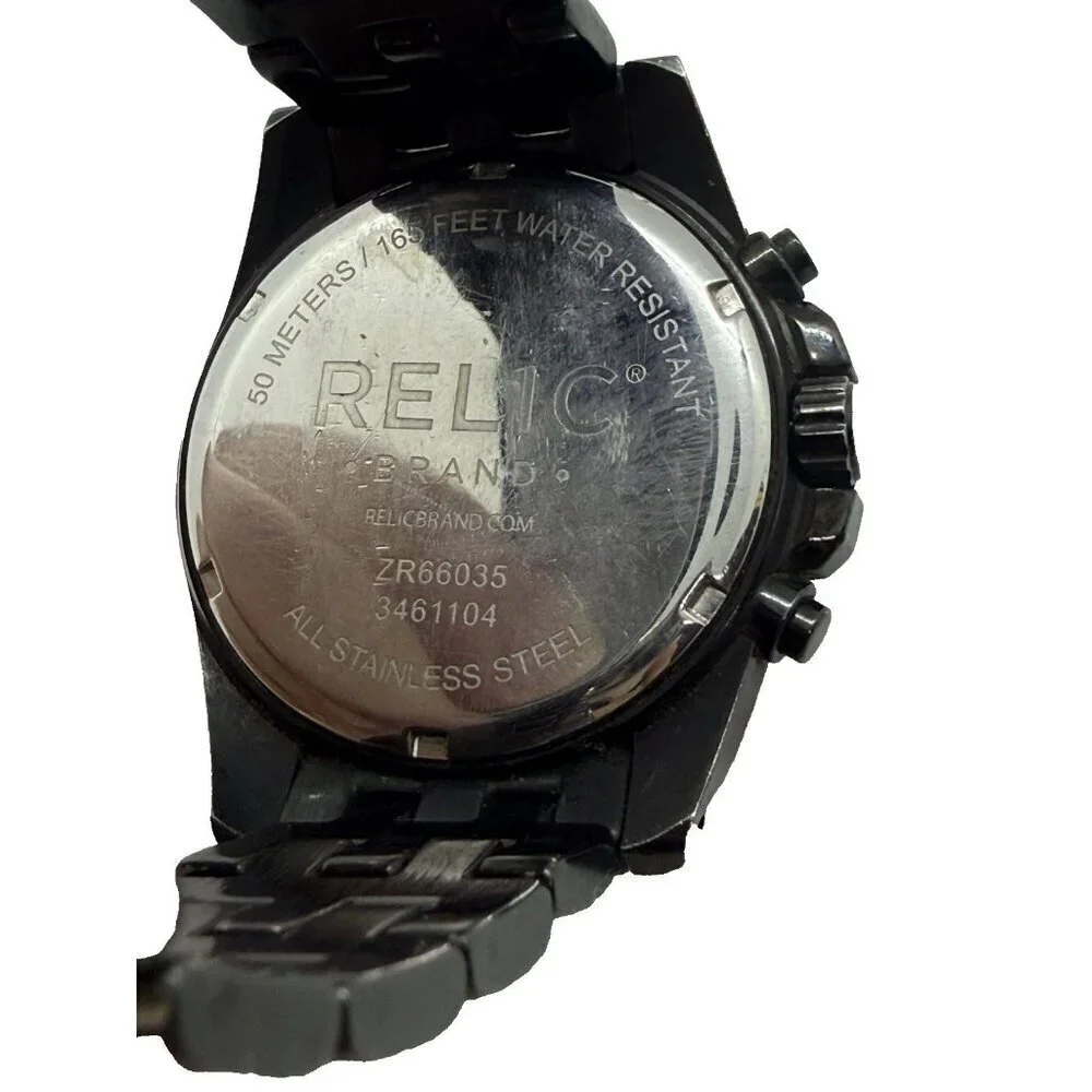 Relic Chronograph Multi Dial ZR66035 Blue Face Quartz Men's Watch Black Band